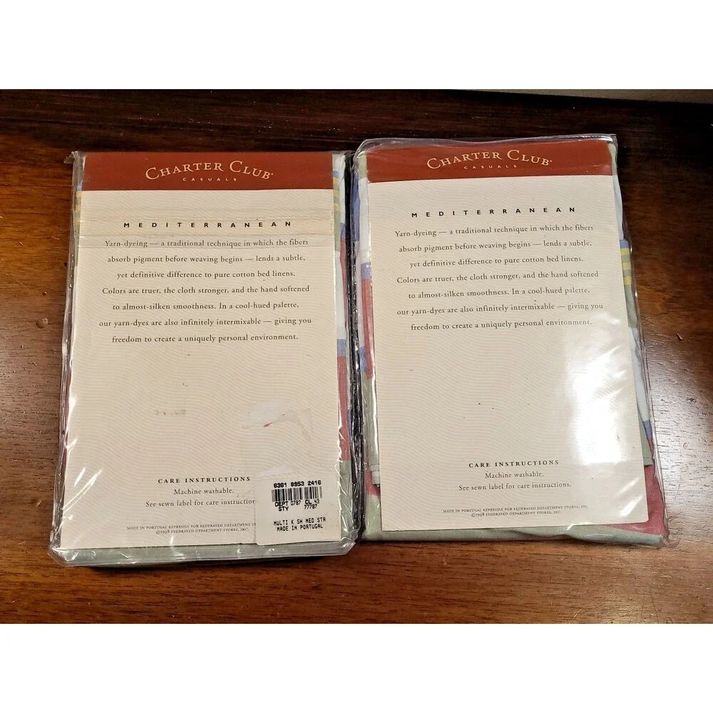 (2) Vtg CHARTER CLUB Casuals King Pillow Sham Stripe Plaid Blue Green Purple NOS